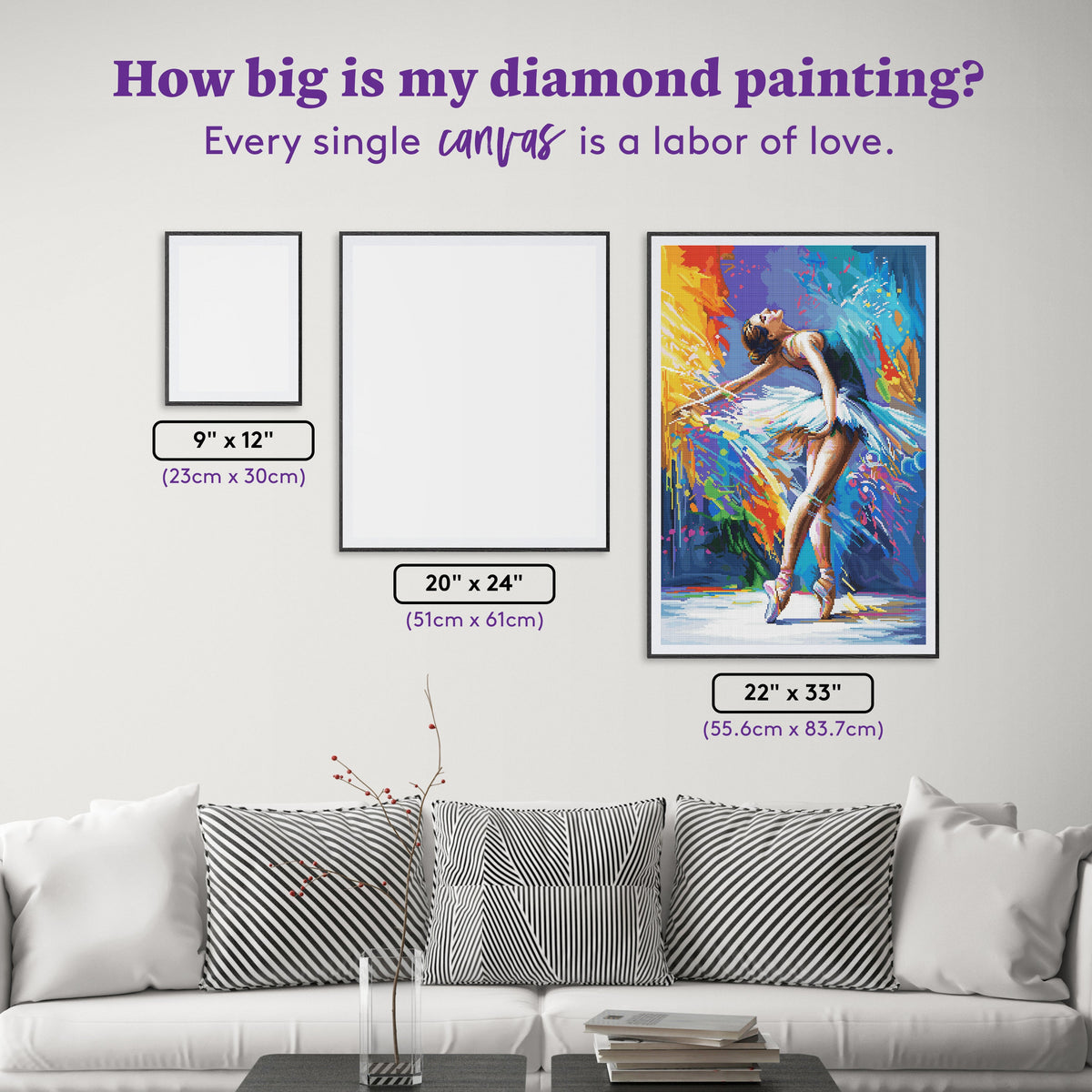 Diamond Painting Ballerina's Enchanting Ecstasy 22" x 33" (55.6cm x 83.7cm) / Round with 58 Colors including 3 ABs and 4 Fairy Dust Diamonds / 61,408