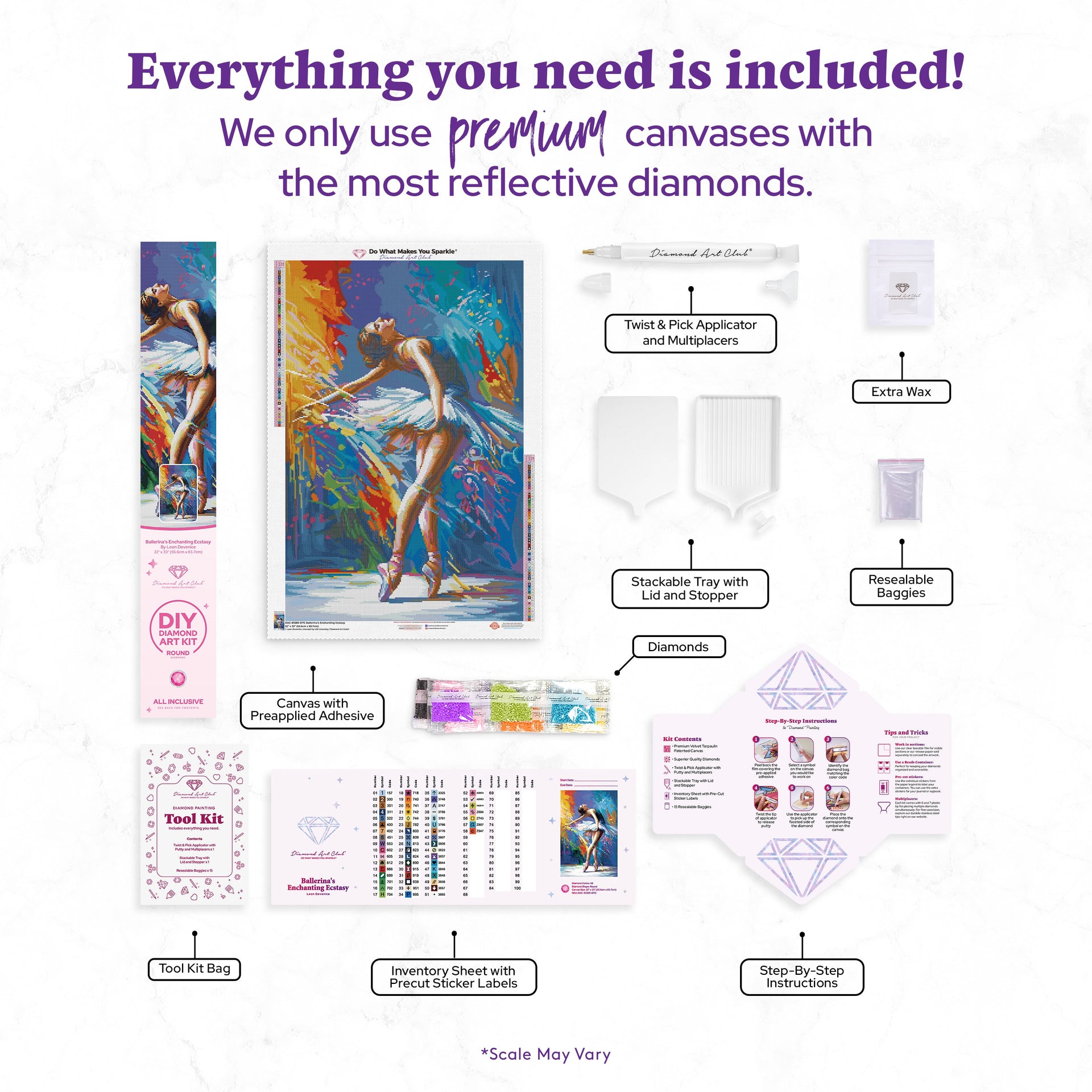 Diamond Painting Ballerina's Enchanting Ecstasy 22" x 33" (55.6cm x 83.7cm) / Round with 58 Colors including 3 ABs and 4 Fairy Dust Diamonds / 61,408