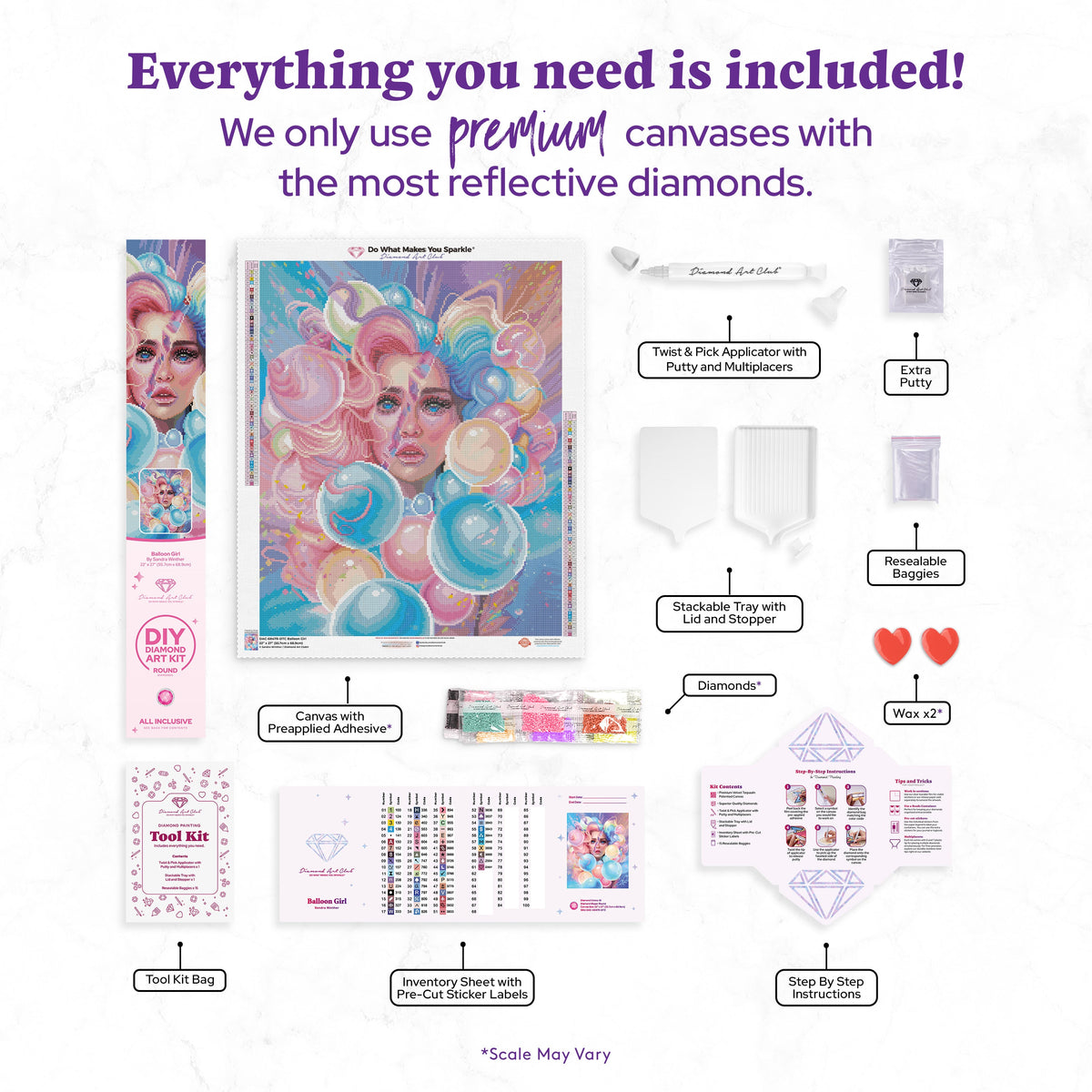 Diamond Painting Balloon Girl 22" x 27" (55.7cm x 68.9cm) / Round with 61 Colors including 5 ABs and 2 Fairy Dust Diamonds / 48,954