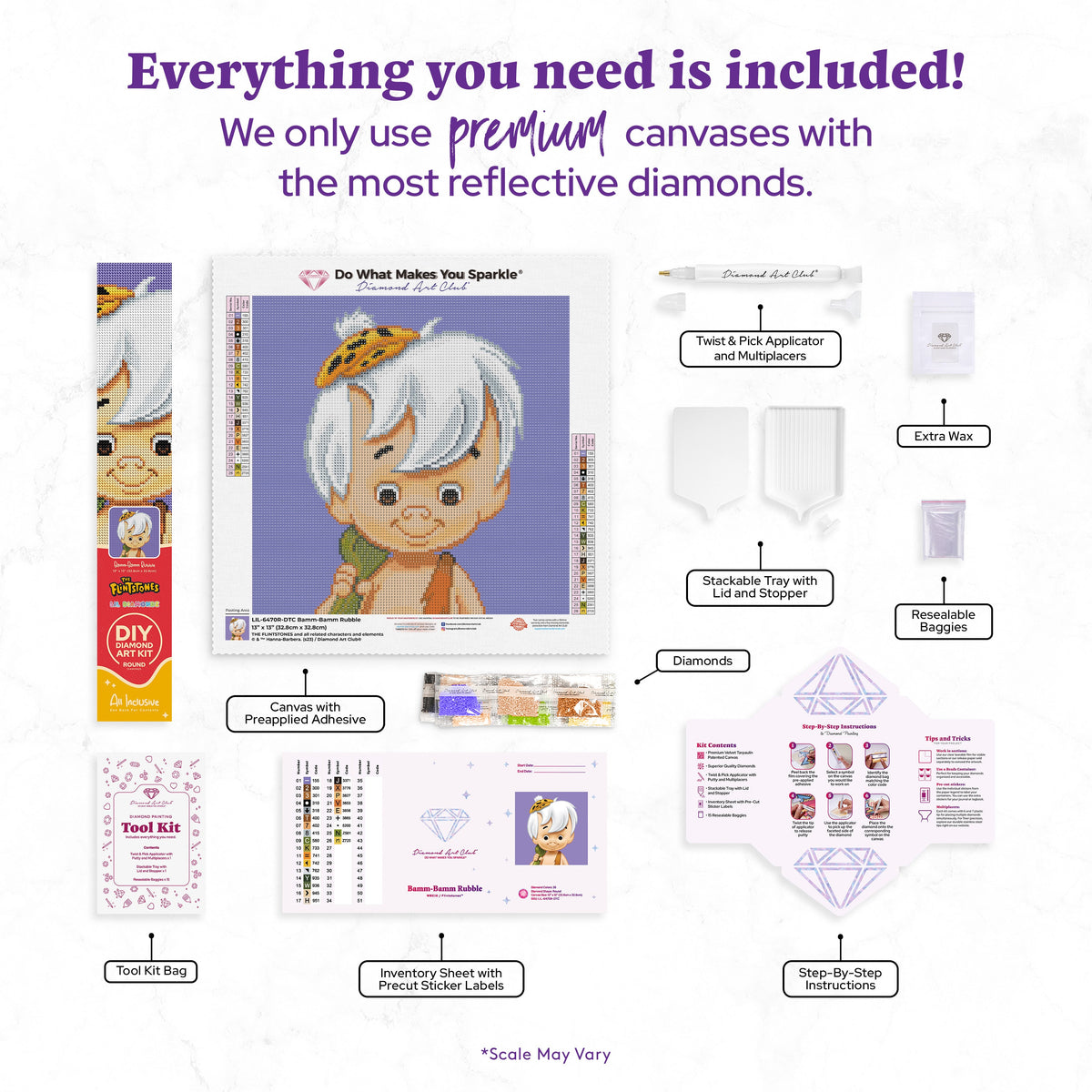 Diamond Painting Bamm-Bamm Rubble 13" x 13" (32.8cm x 32.8cm) / Round With 26 Colors including 2 Fairy Dust Diamonds / 13,689