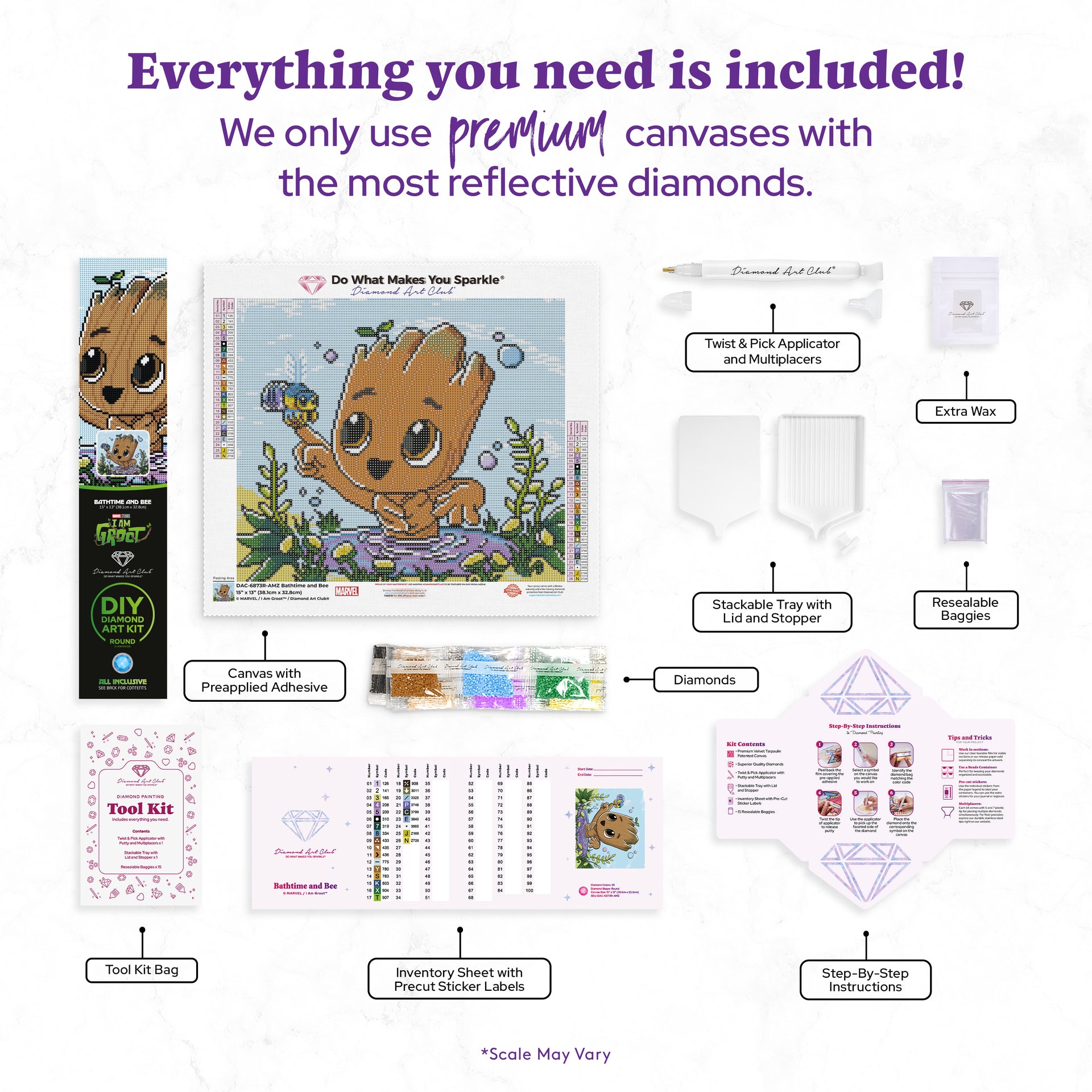 Diamond Painting Bathtime and Bee 15" x 13" (38.1cm x 32.8cm) / Round with 26 Colors including 2 ABs and 2 Fairy Dust Diamonds / 15,912