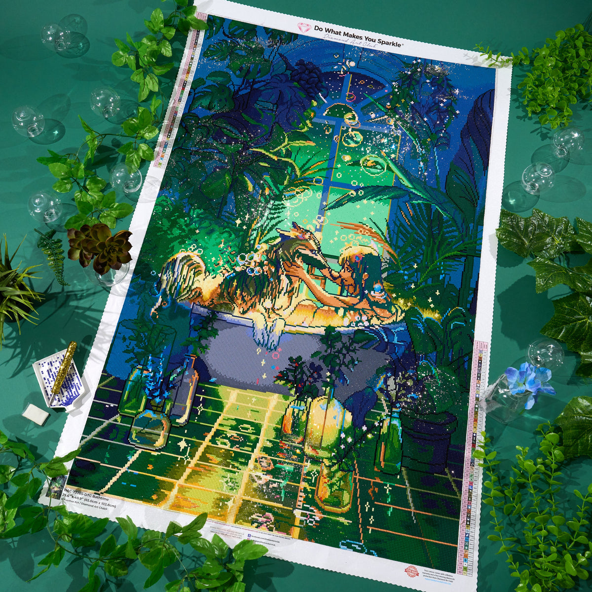 Diamond Painting Bathtime 25.6" x 40.9" (65cm x 103.8cm) / Square with 60 Colors including 3 ABs and 2 Fairy Dust Diamonds / 108,837