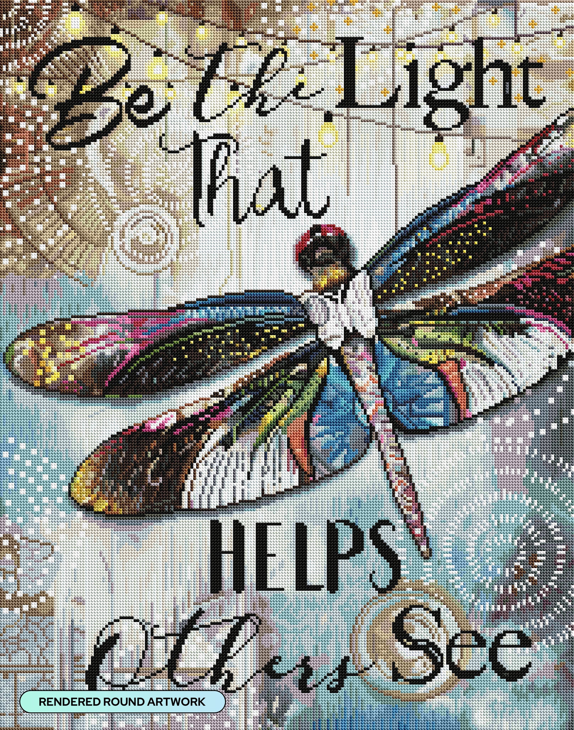 Diamond Painting Be the Light Dragonfly 22" x 28" (55.6cm x 70.7cm) / Round with 73 colors including 2 ABs and 2 iridescent Diamonds and 5 Fairy Dust Diamonds / 51,914
