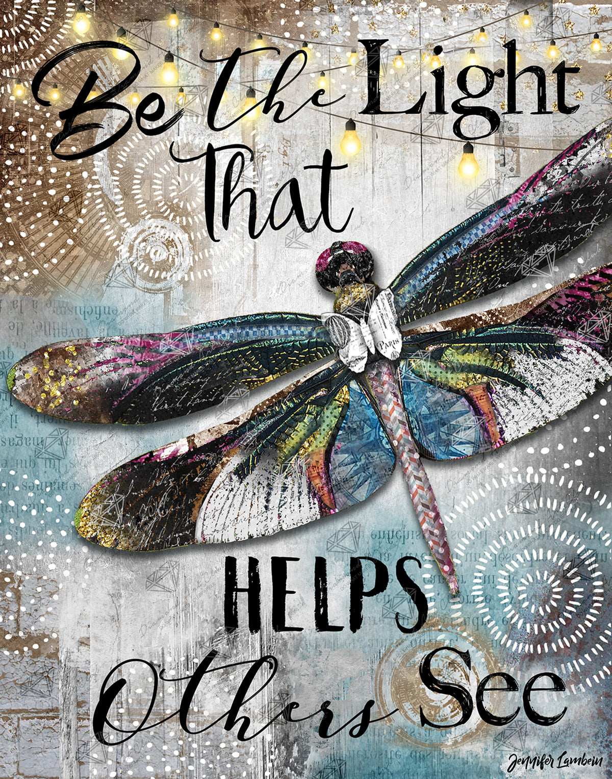 Diamond Painting Be the Light Dragonfly 22" x 28" (55.6cm x 70.7cm) / Round with 73 colors including 2 ABs and 2 iridescent Diamonds and 5 Fairy Dust Diamonds / 51,914