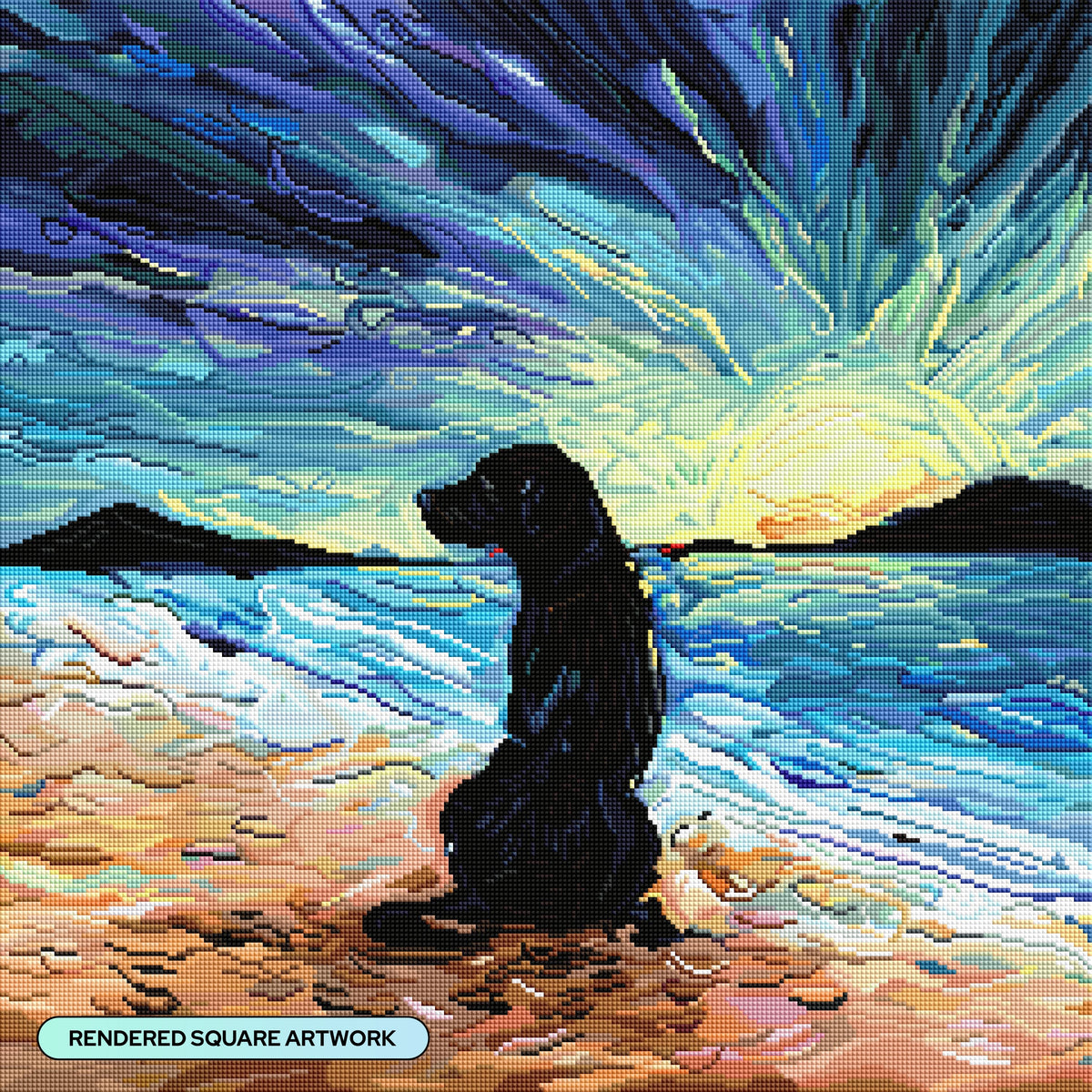 Diamond Painting Beach Days - Black Labrador 23.6" x 23.6" (60cm x 60cm) / Square with 86 Colors including 4 ABs and 1 Glow-in-the-dark Diamond and 3 Fairy Dust Diamonds / 58,081
