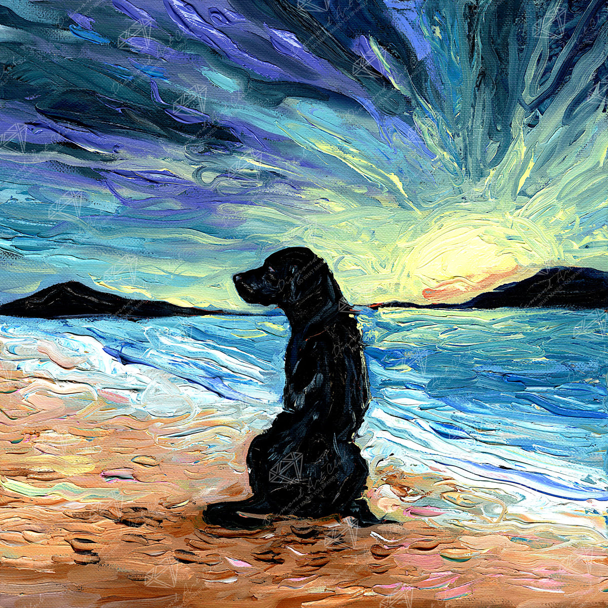 Diamond Painting Beach Days - Black Labrador 23.6" x 23.6" (60cm x 60cm) / Square with 86 Colors including 4 ABs and 1 Glow-in-the-dark Diamond and 3 Fairy Dust Diamonds / 58,081