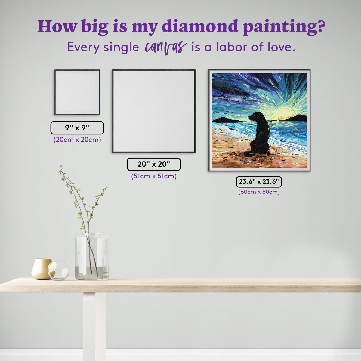 Diamond Painting Beach Days - Black Labrador 23.6" x 23.6" (60cm x 60cm) / Square with 86 Colors including 4 ABs and 1 Glow-in-the-dark Diamond and 3 Fairy Dust Diamonds / 58,081
