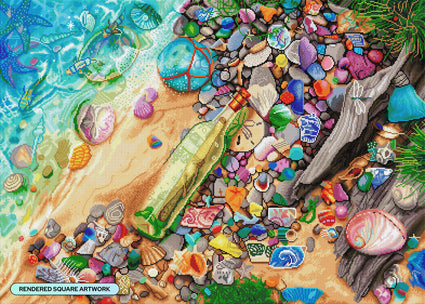 Diamond Painting Beachcomber's Bounty 38.6" x 27.6" (98cm x 70cm) / Square With 73 Colors Including 5 AB and 3 Fairy Dust Diamonds / 110,433