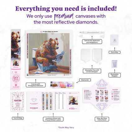 Diamond Painting Bearly Informed 22" x 22" (55.6cm x 55.6cm) / Round with 51 Colors including 1 AB and 4 Fairy Dust Diamonds / 40,804