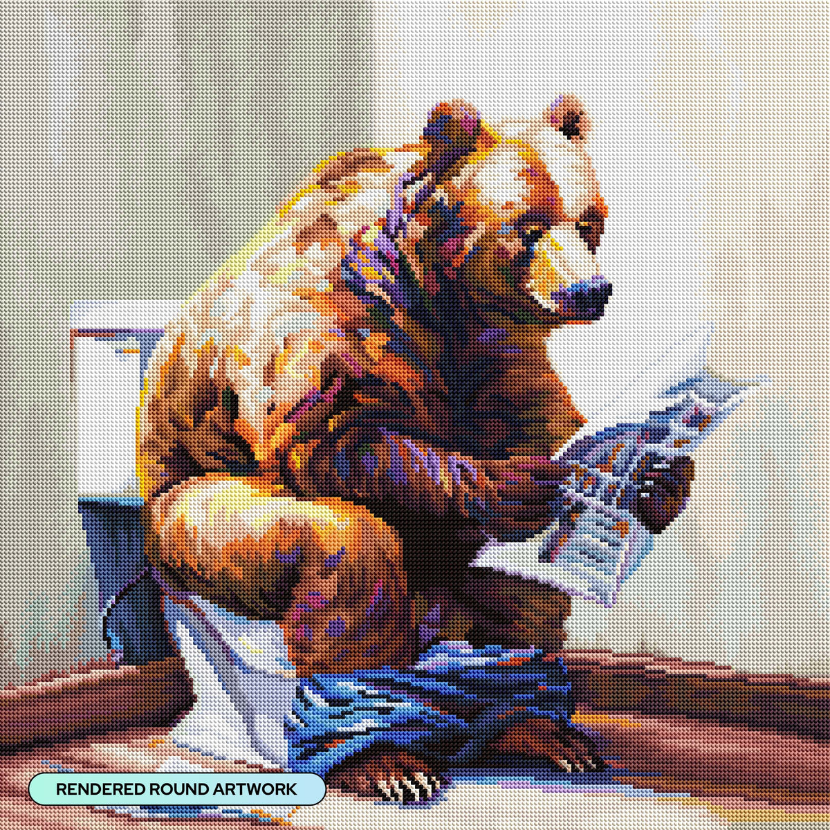 Diamond Painting Bearly Informed 22" x 22" (55.6cm x 55.6cm) / Round with 51 Colors including 1 AB and 4 Fairy Dust Diamonds / 40,804