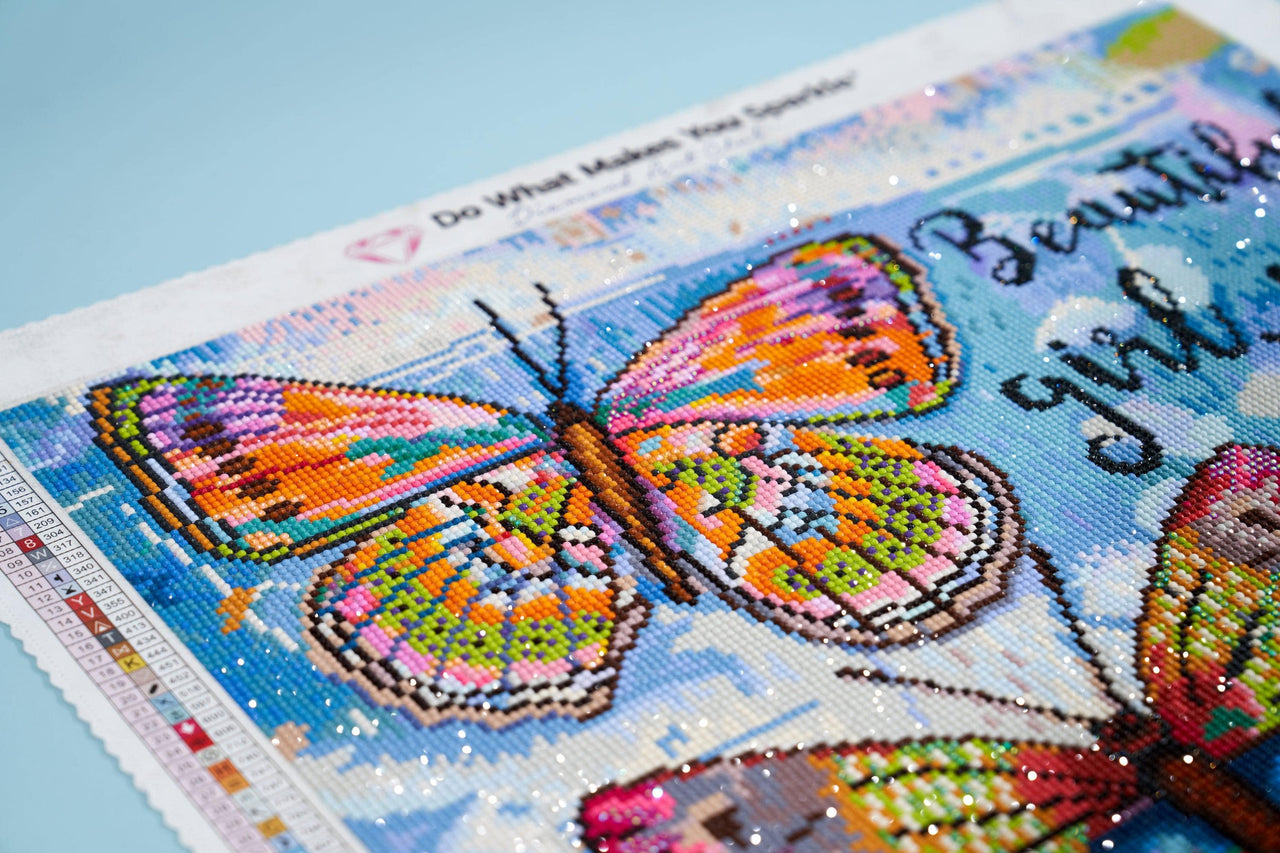 Diamond Painting Beautiful Girl Butterfly Trio 25" x 20" (63.6cm x 50.7cm) / Round with 63 colors including 3 ABs and 1 iridescent Diamonds and 1 Fairy Dust Diamonds / 41,268