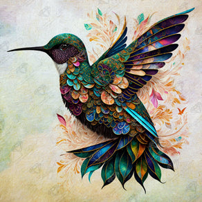 Diamond Painting Beautiful Hummingbird 23.6" x 23.6" (60cm x 60cm) / Square with 50 Colors including 2 ABs and 2 Fairy Dust Diamonds / 58,081