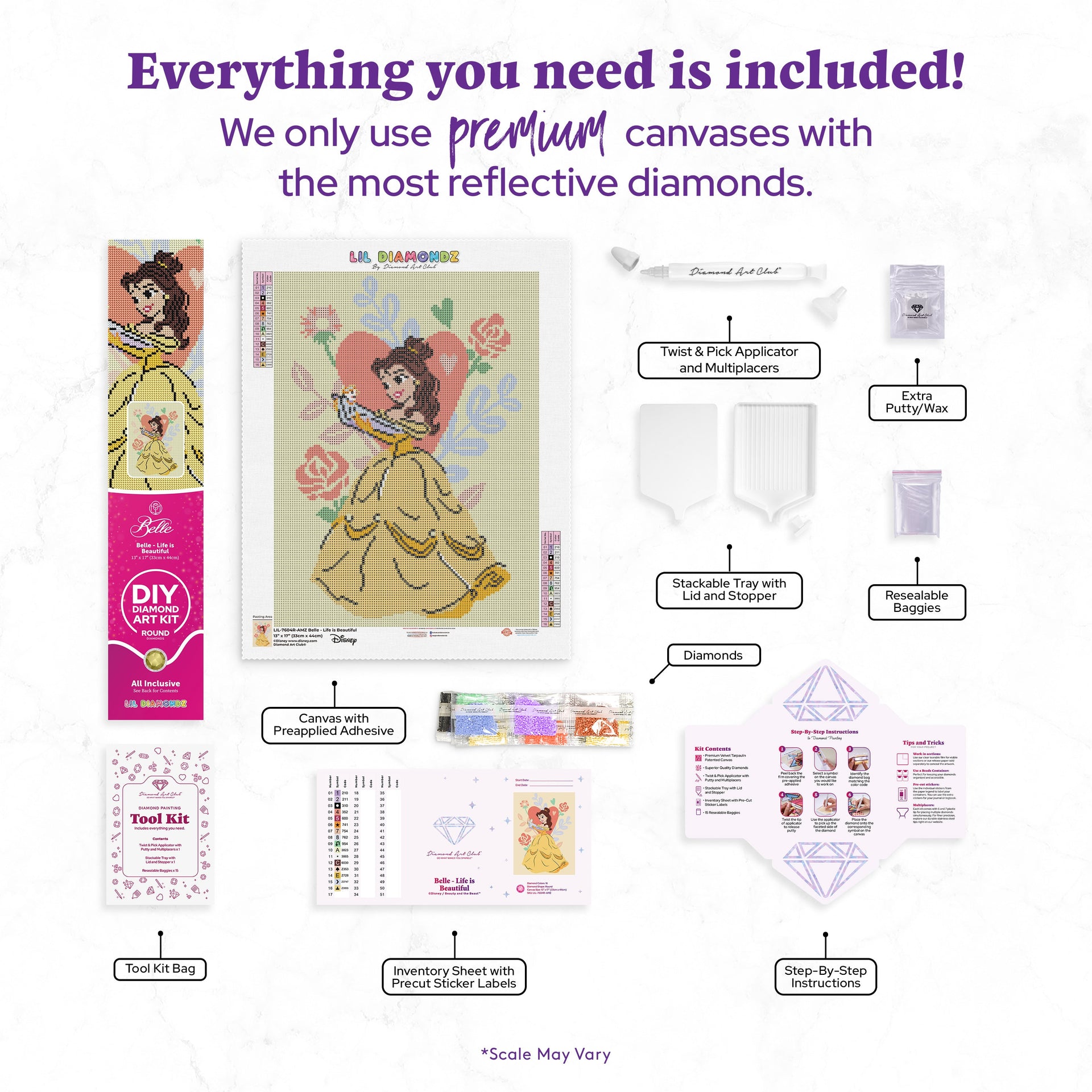 Diamond Painting Belle - Life is Beautiful 13" x 17" (33cm x 44cm) / Round with 16 Colors including 4 Fairy Dust Diamonds / 19,200