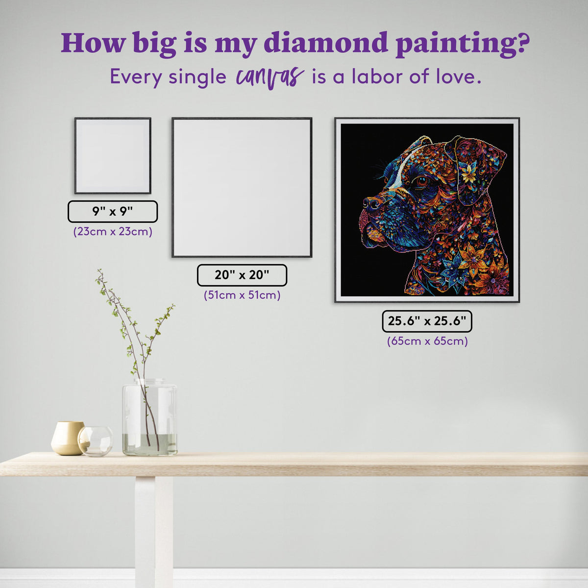 Diamond Painting Bentley the Stained Glass Boxer 25.6" x 25.6" (65cm x 65cm) / Square with 45 Colors including 4 ABs and 2 Fairy Dust Diamonds / 68,121