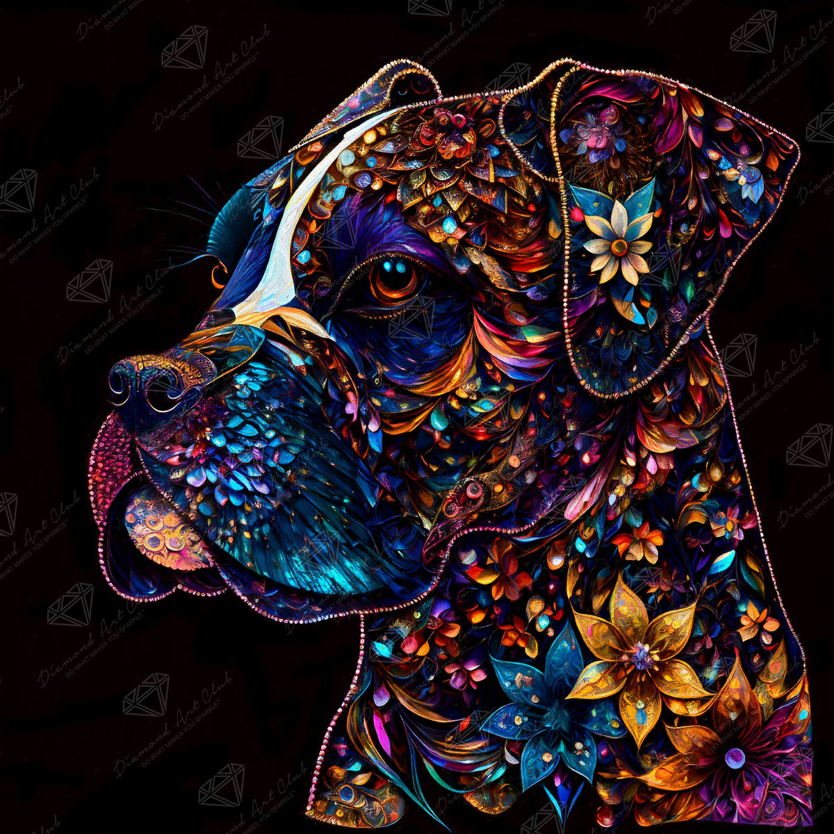 Diamond Painting Bentley the Stained Glass Boxer 25.6" x 25.6" (65cm x 65cm) / Square with 45 Colors including 4 ABs and 2 Fairy Dust Diamonds / 68,121