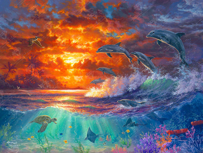 Dolphins Sunset View Diamond Painting Beautiful Scenery Design