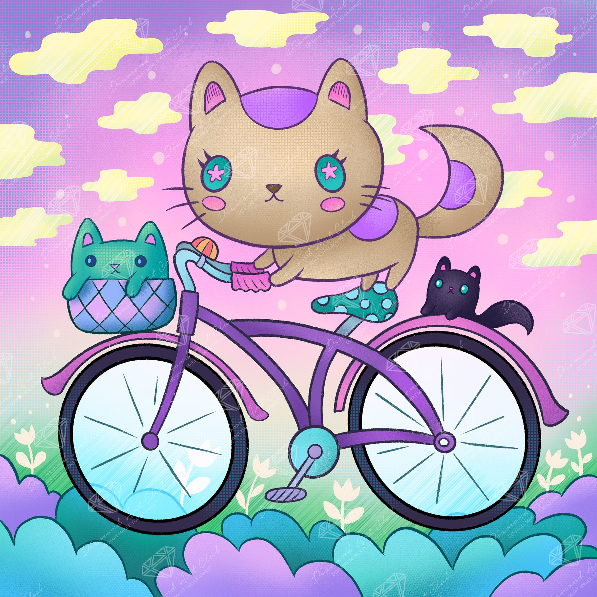 Diamond Painting Bicycle Ride 17" x 17" (42.7cm x 42.7cm) / Round with 43 Colors including 2 ABs and 3 Fairy Dust Diamonds / 24,025