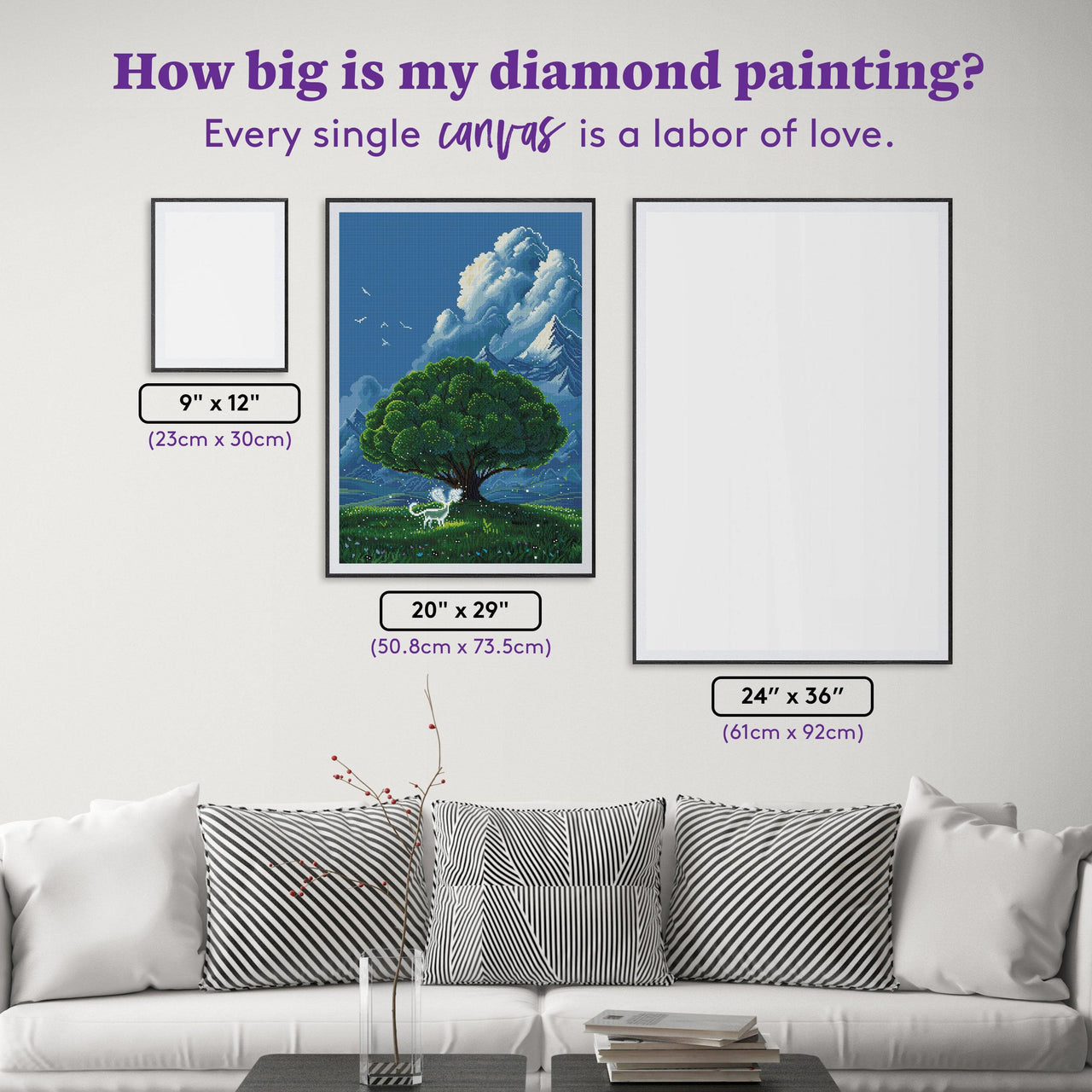 Diamond Painting Big Tree with Deer 20" x 29" (50.8cm x 73.5cm) / Square with 35 Colors including 3 ABs and 1 Fairy Dust Diamonds / 60,180