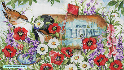 Diamond Painting Birds in the Mailbox 30" x 17" (75.9cm x 42.7cm) / Round with 67 Colors including 5 ABs and 2 Fairy Dust Diamonds / 42,780