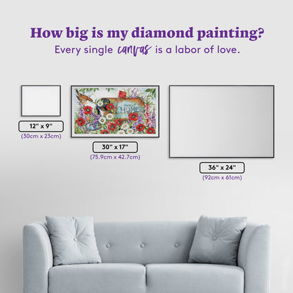 Diamond Painting Birds in the Mailbox 30" x 17" (75.9cm x 42.7cm) / Round with 67 Colors including 5 ABs and 2 Fairy Dust Diamonds / 42,780