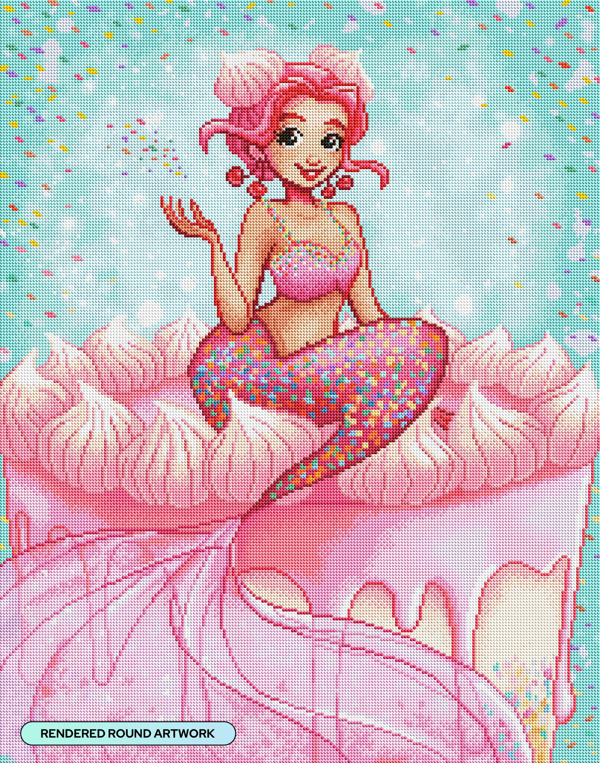 Diamond Painting Birthday Mermaid 22" x 28" (55.6cm x 70.7cm) / Round with 56 Colors including 2 ABs and 1 Frosted Diamond and 6 Fairy Dust Diamonds / 51,914