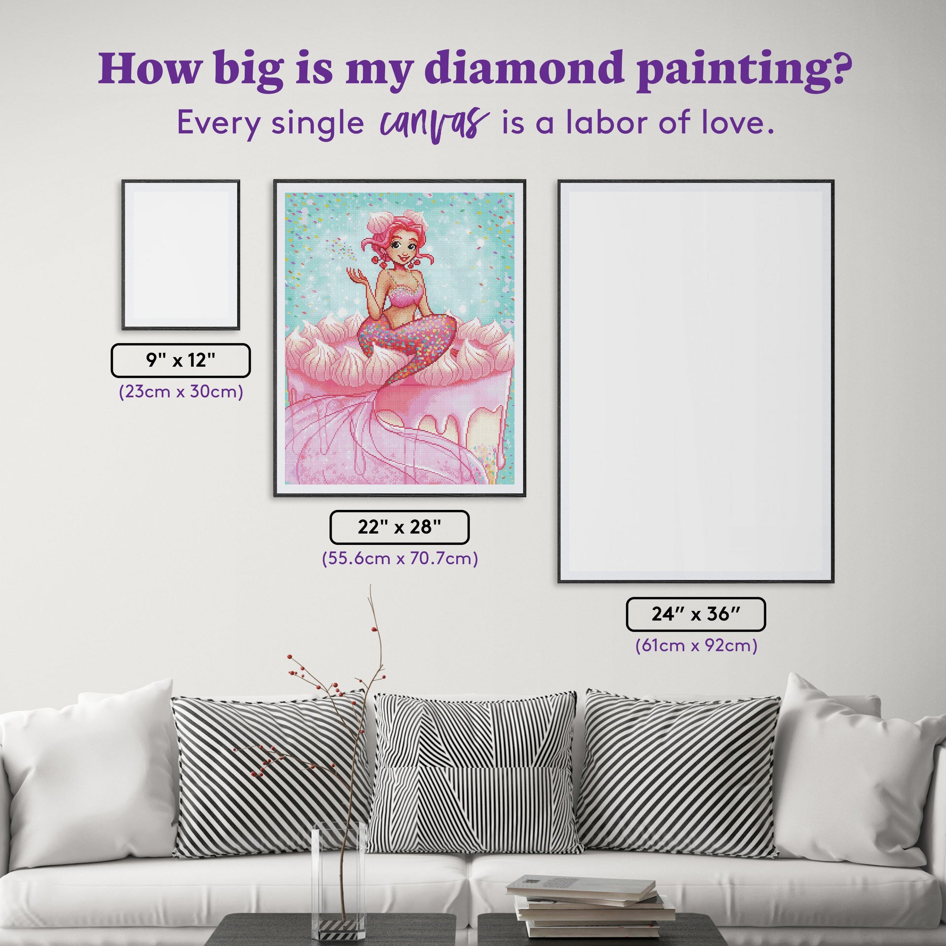 Diamond Painting Birthday Mermaid 22" x 28" (55.6cm x 70.7cm) / Round with 56 Colors including 2 ABs and 1 Frosted Diamond and 6 Fairy Dust Diamonds / 51,914