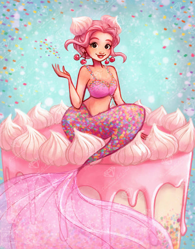 Diamond Painting Birthday Mermaid 22" x 28" (55.6cm x 70.7cm) / Round with 56 Colors including 2 ABs and 1 Frosted Diamond and 6 Fairy Dust Diamonds / 51,914