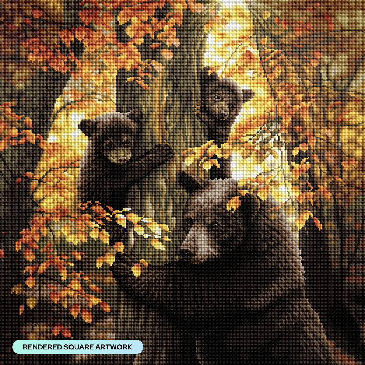 Diamond Painting Black Bears 25.6" x 25.6" (65cm x 65cm) / Square with 32 Colors including 2 ABs and 2 Fairy Dust Diamonds / 68,121