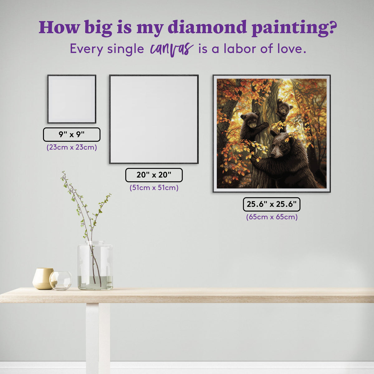 Diamond Painting Black Bears 25.6" x 25.6" (65cm x 65cm) / Square with 32 Colors including 2 ABs and 2 Fairy Dust Diamonds / 68,121