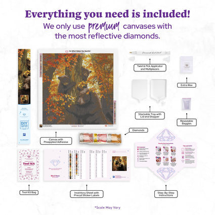 Diamond Painting Black Bears 25.6" x 25.6" (65cm x 65cm) / Square with 32 Colors including 2 ABs and 2 Fairy Dust Diamonds / 68,121