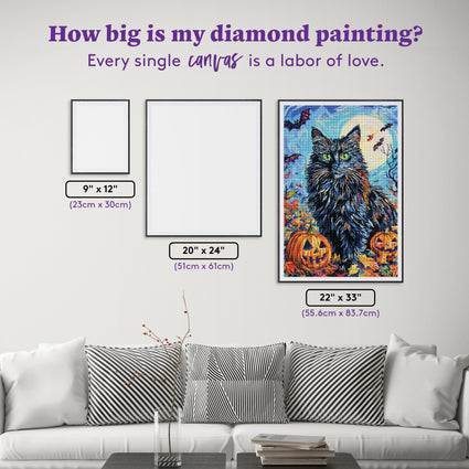 Diamond Painting Black Cat with Pumpkins 22" x 33" (55.6cm x 83.7cm) / Round with 88 Colors including 2 ABs and 4 Fairy Dust Diamonds / 61,408
