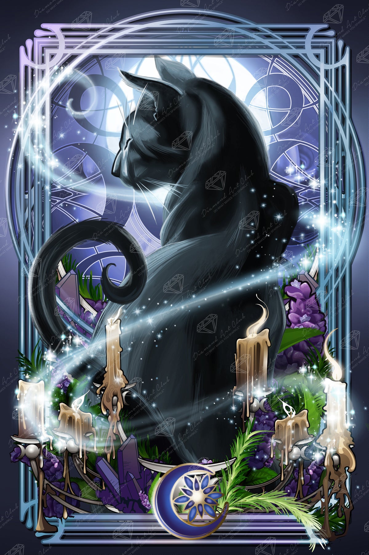 Diamond Painting Black Lavender Cat 22" x 33" (55.6cm x 83.7cm) / Round With 56 Colors Including 2 ABs and 4 Fairy Dust Diamonds / 61,408