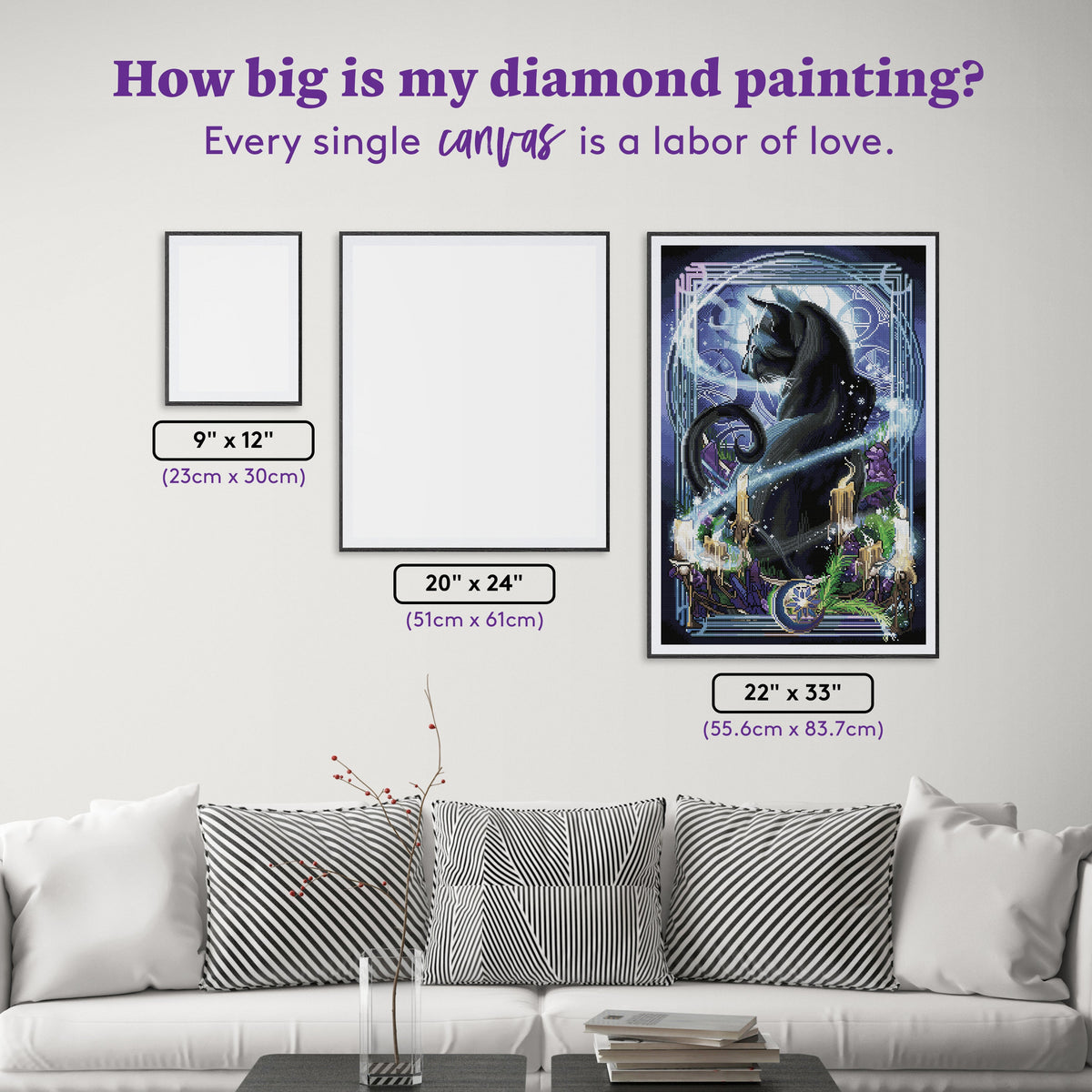 Diamond Painting Black Lavender Cat 22" x 33" (55.6cm x 83.7cm) / Round With 56 Colors Including 2 ABs and 4 Fairy Dust Diamonds / 61,408