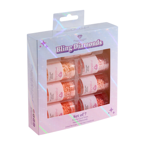 Bling Diamonds – Peachy Coral Tones Square (Set of 7)