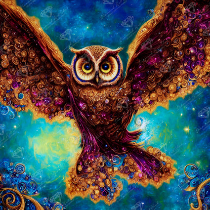 Diamond Painting Blinged Out Owl 25.6" x 25.6" (65cm x 65cm) / Square with 80 Colors including 3 ABs and 3 Fairy Dust Diamonds / 68,121