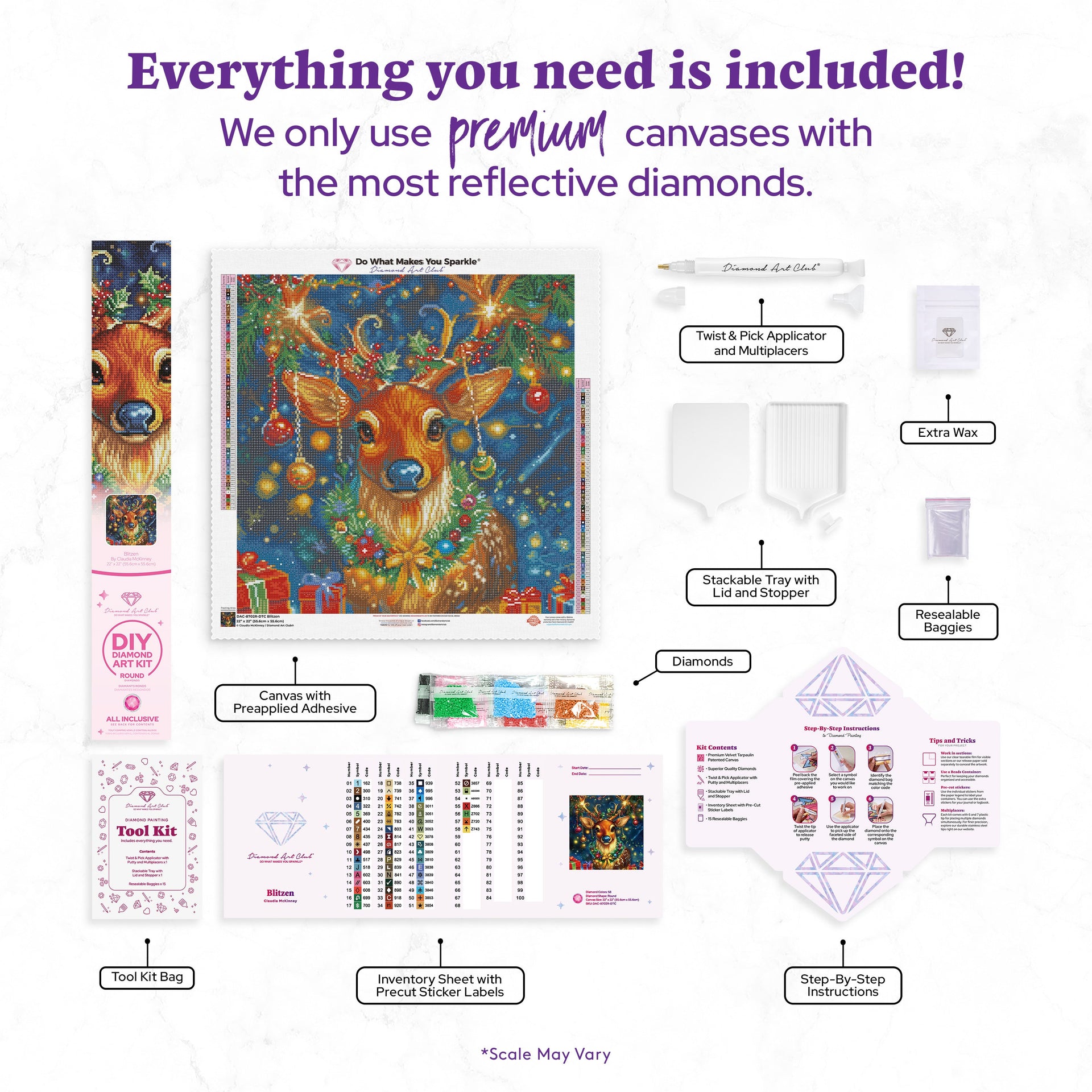 Diamond Painting Blitzen 22" x 22" (55.6cm x 55.6cm) / Round with 58 Colors including 2 ABs and 4 Fairy Dust Diamonds / 40,804