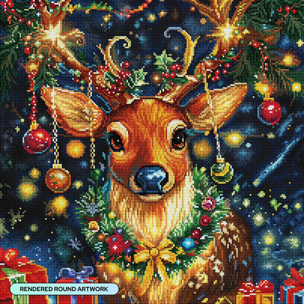 Diamond Painting Blitzen 22" x 22" (55.6cm x 55.6cm) / Round with 58 Colors including 2 ABs and 4 Fairy Dust Diamonds / 40,804