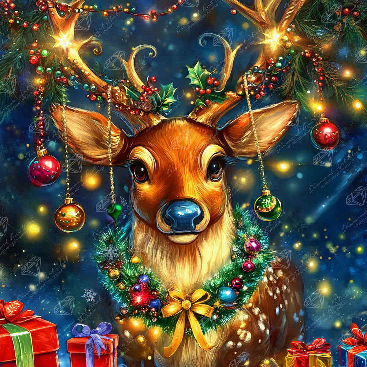 Diamond Painting Blitzen 22" x 22" (55.6cm x 55.6cm) / Round with 58 Colors including 2 ABs and 4 Fairy Dust Diamonds / 40,804