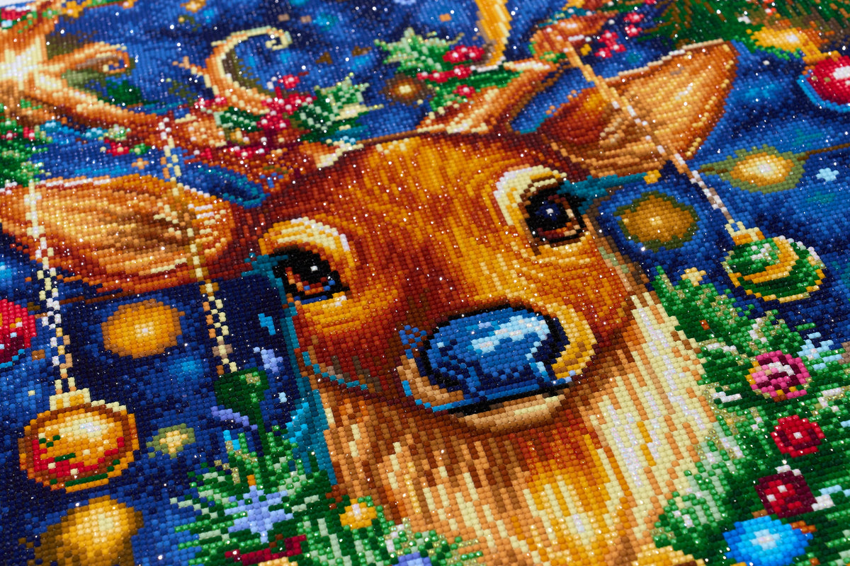 Diamond Painting Blitzen 22" x 22" (55.6cm x 55.6cm) / Round with 58 Colors including 2 ABs and 4 Fairy Dust Diamonds / 40,804