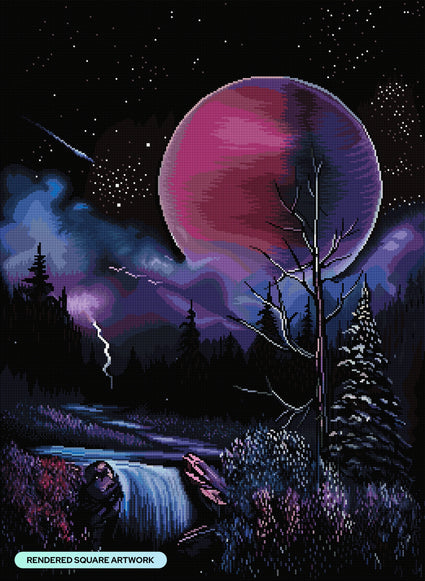 Diamond Painting Blood Moon Falls 25.6" x 35" (65cm x 88.9cm) / Square with 65 Colors including 2 ABs and 2 Fairy Dust Diamonds / 93,177