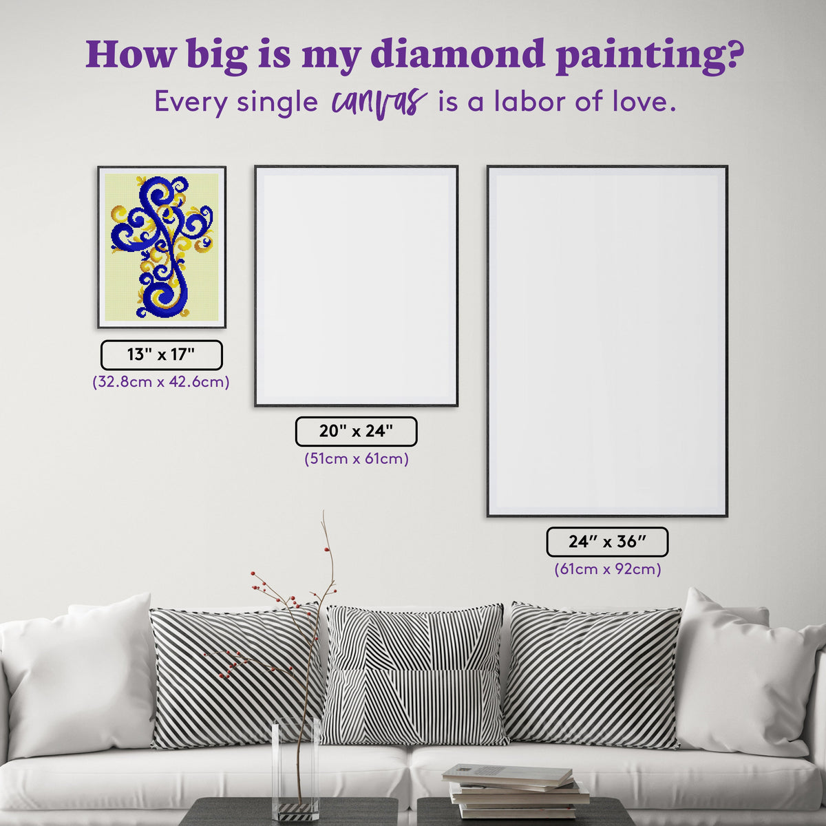 Diamond Painting Blue and Gold Ornate Cross 13" x 17" (32.8cm x 42.6cm) / Round with 9 Colors including 2 ABs Diamonds / 17,784