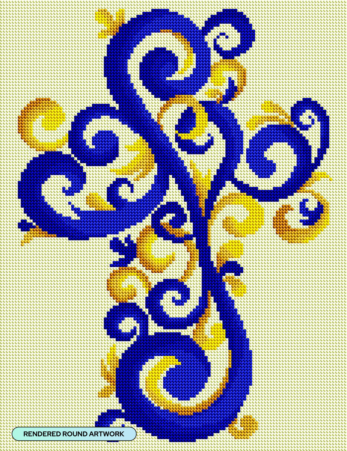 Diamond Painting Blue and Gold Ornate Cross 13" x 17" (32.8cm x 42.6cm) / Round with 9 Colors including 2 ABs Diamonds / 17,784