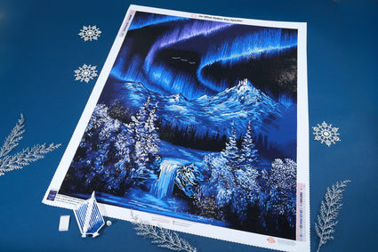 Diamond Painting Blue Aurora Falls 27.6" x 34.3" (69.9cm x 86.9cm) / Square with 25 Colors including 2 ABs and 1 Iridescent Diamond and 1 Fairy Dust Diamond / 98,069