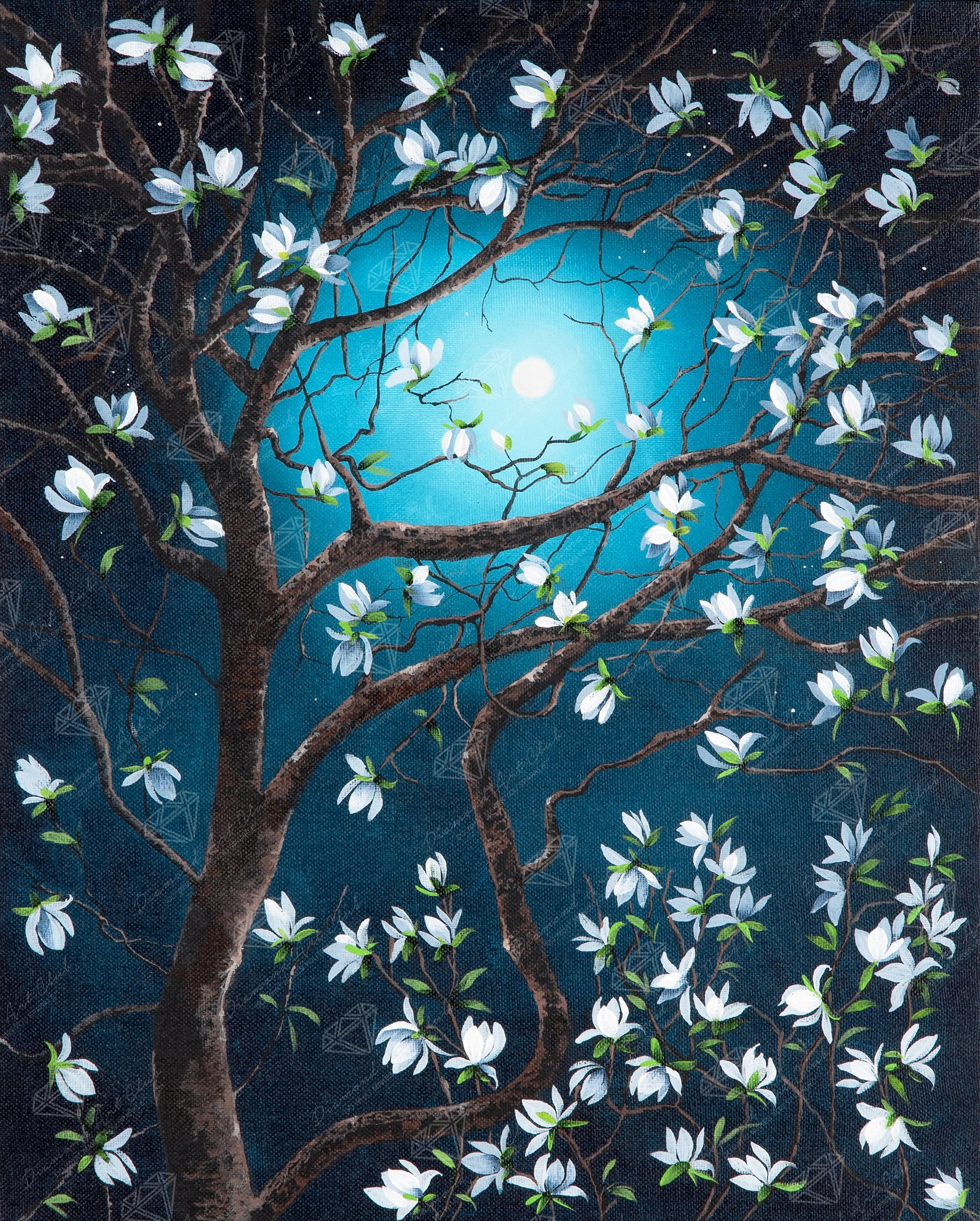 Diamond Painting Blue Flowers 25.6" x 31.9" (65cm x 80.9cm) / Square With 30 Colors Including 1 AB and 3 Fairy Dust Diamonds / 84,825