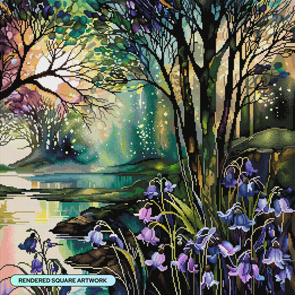 Diamond Painting Bluebells in Spring 25.6" x 25.6" (65cm x 65cm) / Square with 97 Colors including 2 ABs and 3 Fairy Dust Diamonds / 68,121