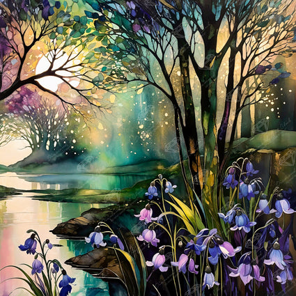 Diamond Painting Bluebells in Spring 25.6" x 25.6" (65cm x 65cm) / Square with 97 Colors including 2 ABs and 3 Fairy Dust Diamonds / 68,121