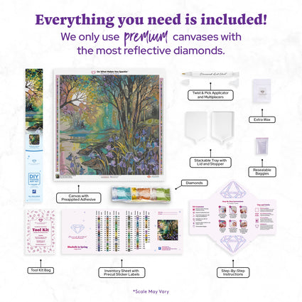 Diamond Painting Bluebells in Spring 25.6" x 25.6" (65cm x 65cm) / Square with 97 Colors including 2 ABs and 3 Fairy Dust Diamonds / 68,121