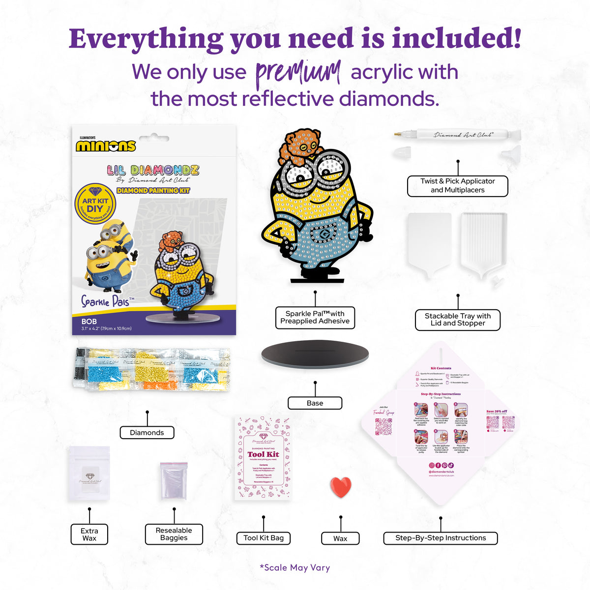 Diamond Painting Bob - Sparkle Pals™ 3.1" x 4.2" (7.9cm x 10.9cm) / Round with 6 Colors including 2 Fairy Dust Diamonds / 355
