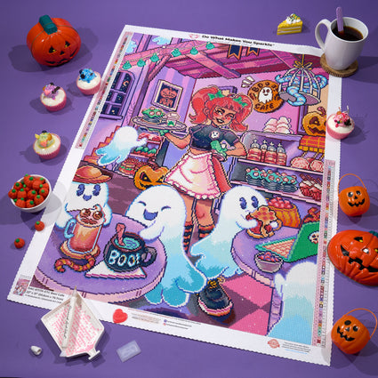 Diamond Painting Boo! Cafe 22" x 31" (55.6cm x 78.7cm) / Round With 66 Colors Including 2 ABs and 5 Fairy Dust Diamonds / 57,772