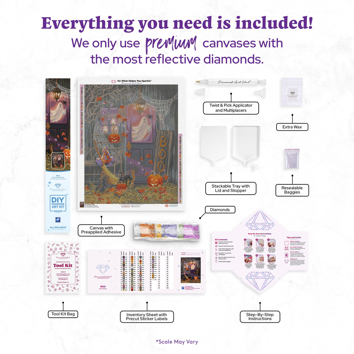 Diamond Painting BOO 22" x 28" (55.8cm x 70.7cm) / Square with 63 Colors including 3 ABs and 3 Fairy Dust Diamonds / 63,616